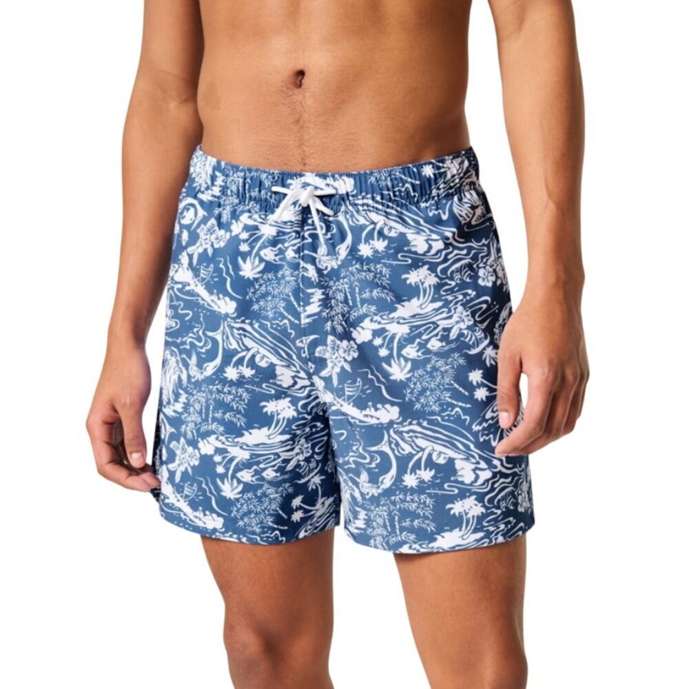 Hollister Men's Blue Print Mid-Thigh Swim Trunks Size M